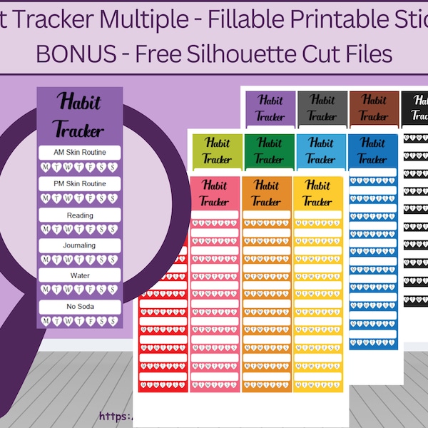 Habit Tracker Planner Stickers, Planner Stickers, Fillable, Multiple Habit Tracker Stickers, Happy Planner, Erin Condren, Digital Download