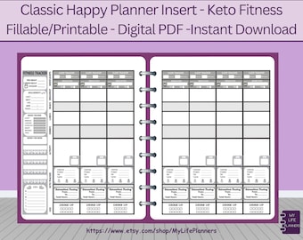 Keto Fitness Fillable, Printable, Planner Insert / Sticker, Weight loss Insert Fitness Inserts, CLASSIC Happy Planner, Instant PDF Download