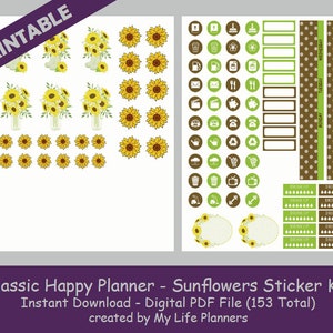 Sunflowers CLASSIC Happy Planner Printable Stickers Weekly - Etsy