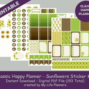 Sunflowers CLASSIC Happy Planner Printable Stickers Weekly - Etsy