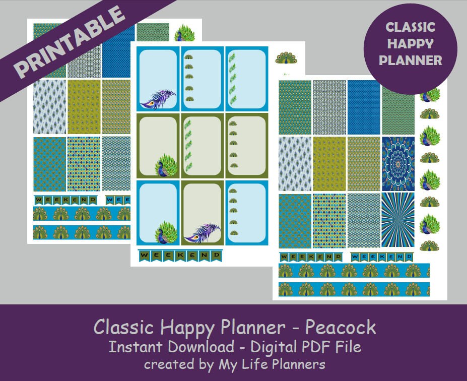 Peacock CLASSIC Happy Planner Printable Stickers Weekly Kit | Etsy