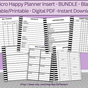Micro Happy Planner Insert Bundle: Fillable Printable Trackers (PDF Download)