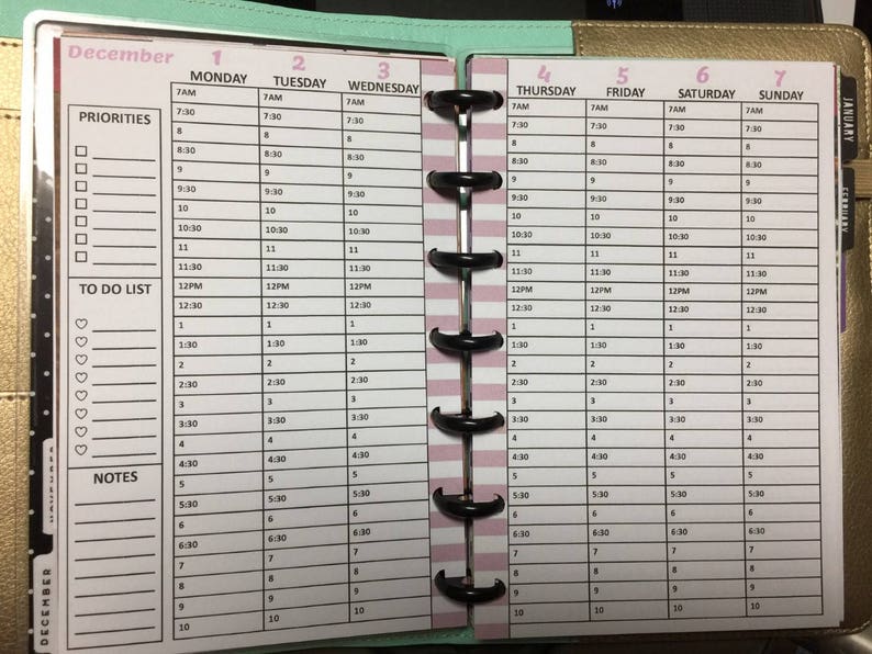 MINI Happy Planner Vertical Week Hourly Insert Editable Etsy