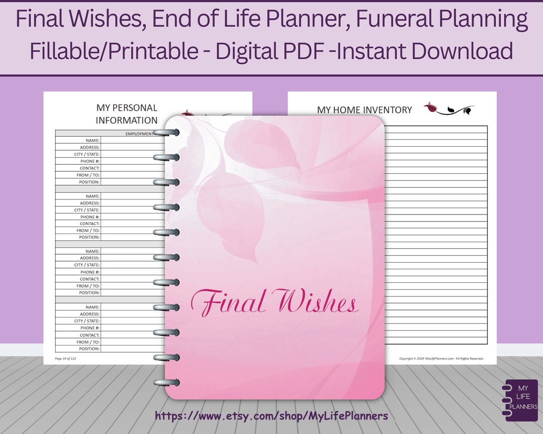 Final Wishes Planner, End of Life Planning Kit (fillable Printable PDF ...