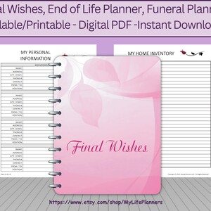 Final Wishes Planner, End of Life Planner, Funeral Planner, Burial Arrangements, Remembrance Kit, Planner Insert, Fillable, Printable, PDF