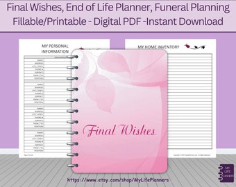 Final Wishes Planner, End of Life Planning Kit (Fillable Printable PDF)