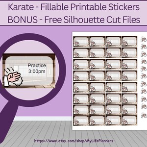 Karate Stickers, Fillable, Printable Planner Stickers, CLASSIC Happy Planner, Erin Condren ...