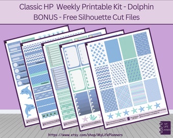 Dolphin CLASSIC Happy Planner Printable Stickers, Classic Happy Planner, Instant Download, PDF, Silhouette Cut Files Included