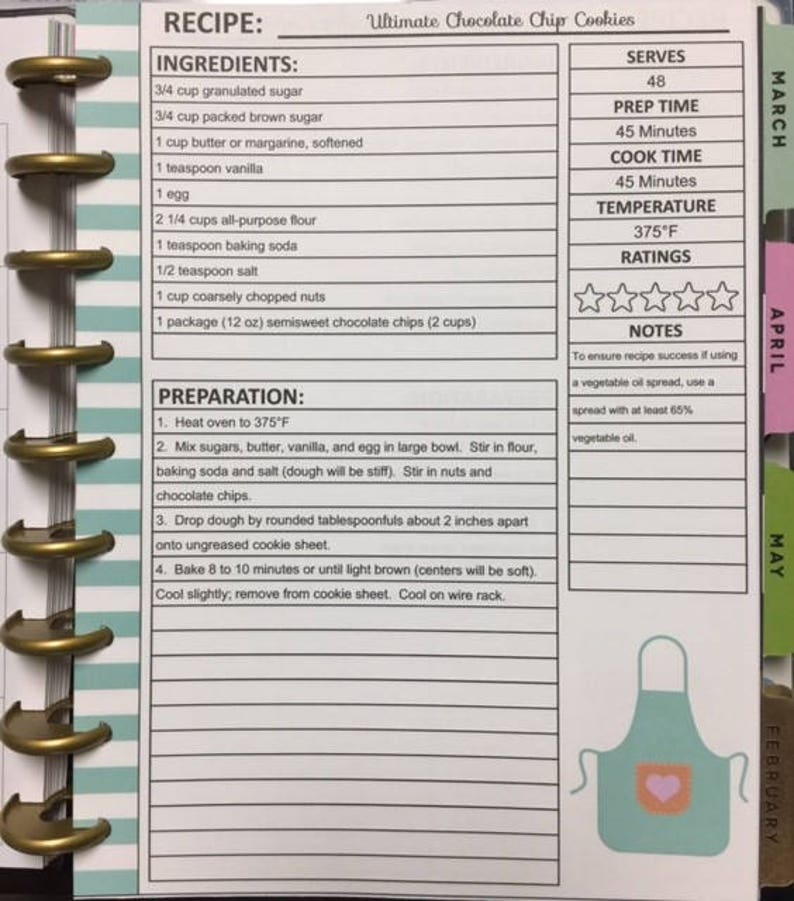 CLASSIC Happy Planner Recipe Insert Editable Printable Happy | Etsy