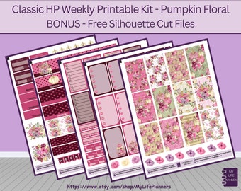 Pumpkin Floral Weekly Kit, CLASSIC Happy Planner Printable Stickers, Instant Download, PDF, Silhouette Cut Files Included