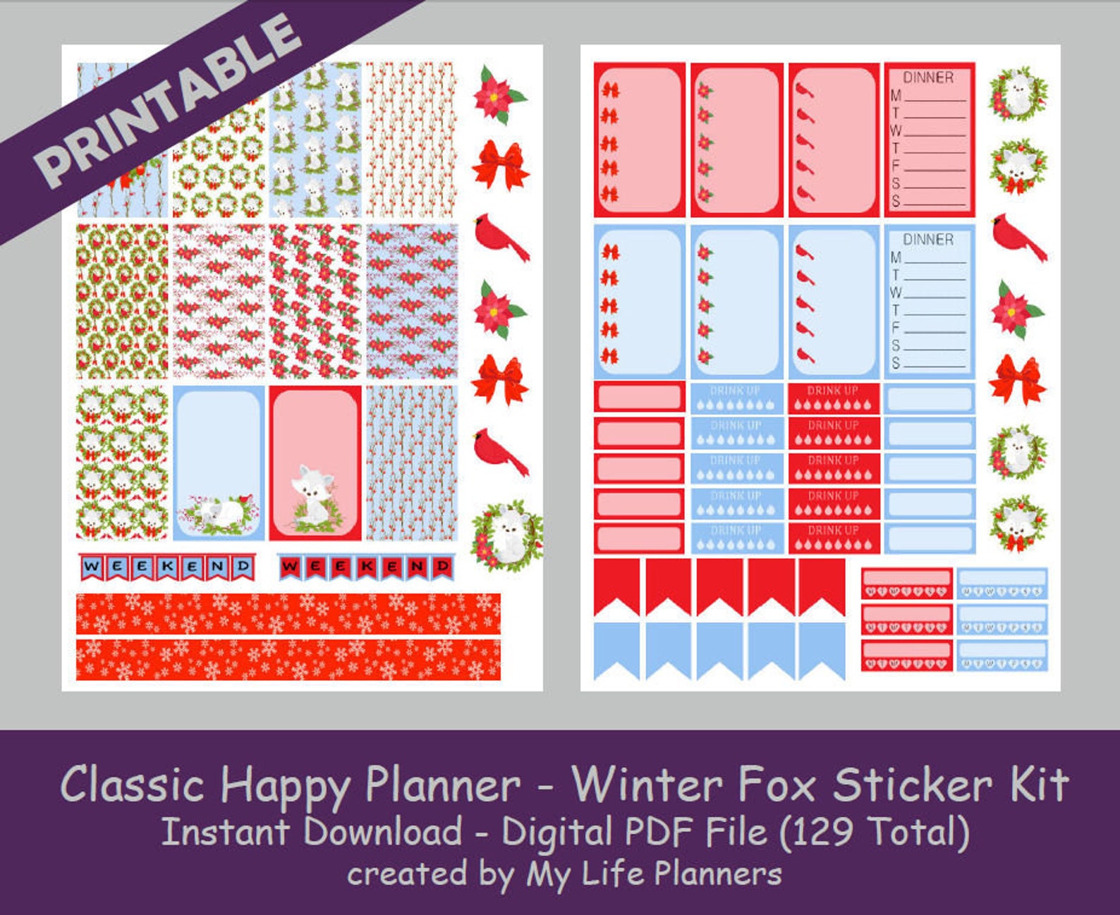 Winter Fox CLASSIC Happy Planner Printable Stickers Weekly | Etsy