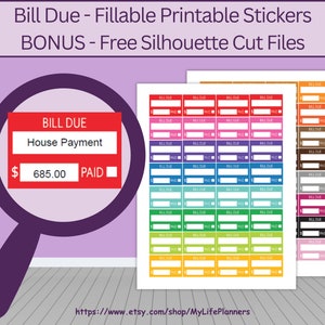Bill Due Planer Aufkleber, Planeraufkleber, ausfüllbar, druckbare Aufkleber, klassischer Happy Planner, Erin Condren, PDF Digital Download