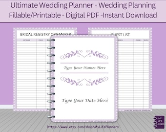 Purple Wedding Planner: 139 Page Printable, Editable (Digital Download)