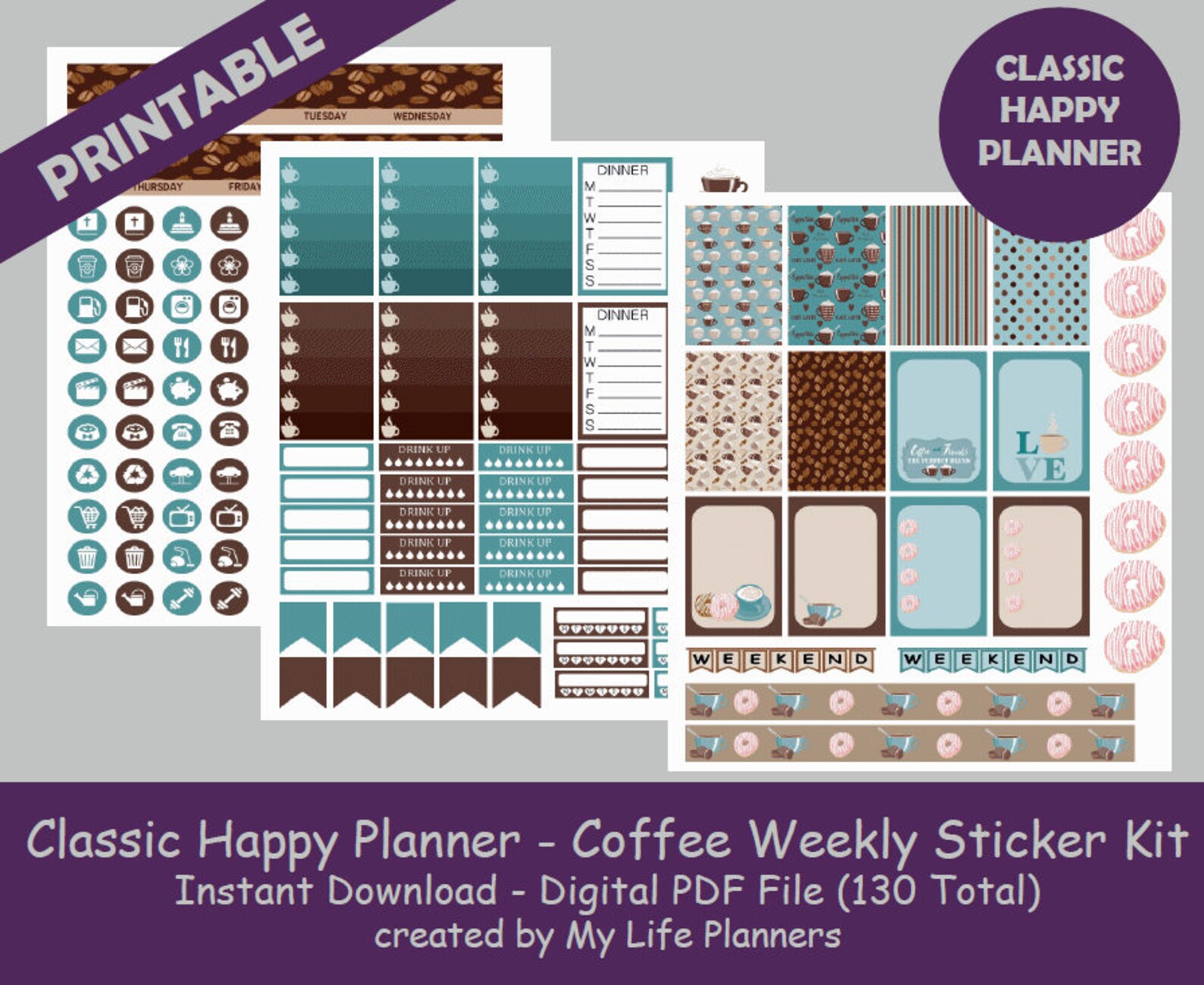 Coffee CLASSIC Happy Planner Printable Stickers Weekly Kit - Etsy