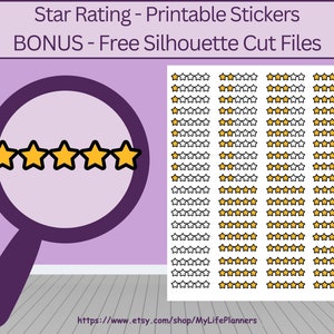 Star Rating Planner Stickers: Printable Movie/Book Review (PDF Digital Download)