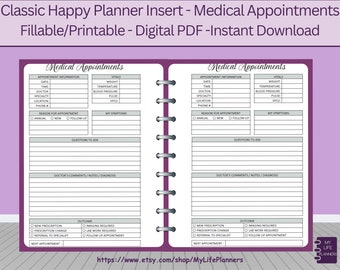 Medical Appointment Planner Insert: Fillable Tracker (PDF Download)