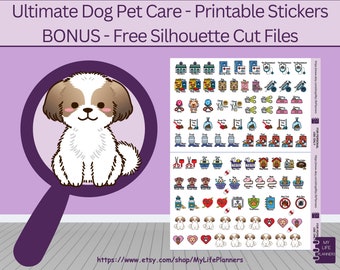 Hund Haustier Pflege Sticker: Druckbare Aufkleber (PDF Digitaler Download)