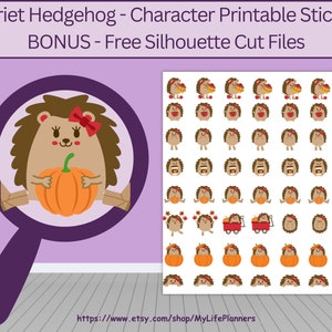 Harriet Hedgehog Planner Stickers, Fall, Printable Stickers, Planner Stickers, Happy Planner, Erin Condren, PDF Digital Download