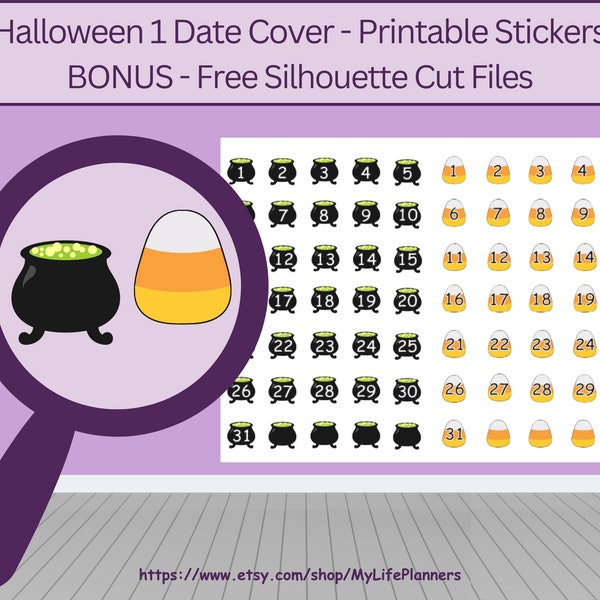 Date Cover Stickers, Halloween 1, Countdown Stickers, Number Stickers, Planner Stickers, Printable, PDF Digital Download