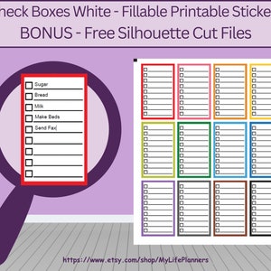 Checkliste weiße Planer Aufkleber, To Do Liste, volle Boxen, befüllbar, druckbare Aufkleber, Planer Aufkleber, Happy Planner, PDF Download