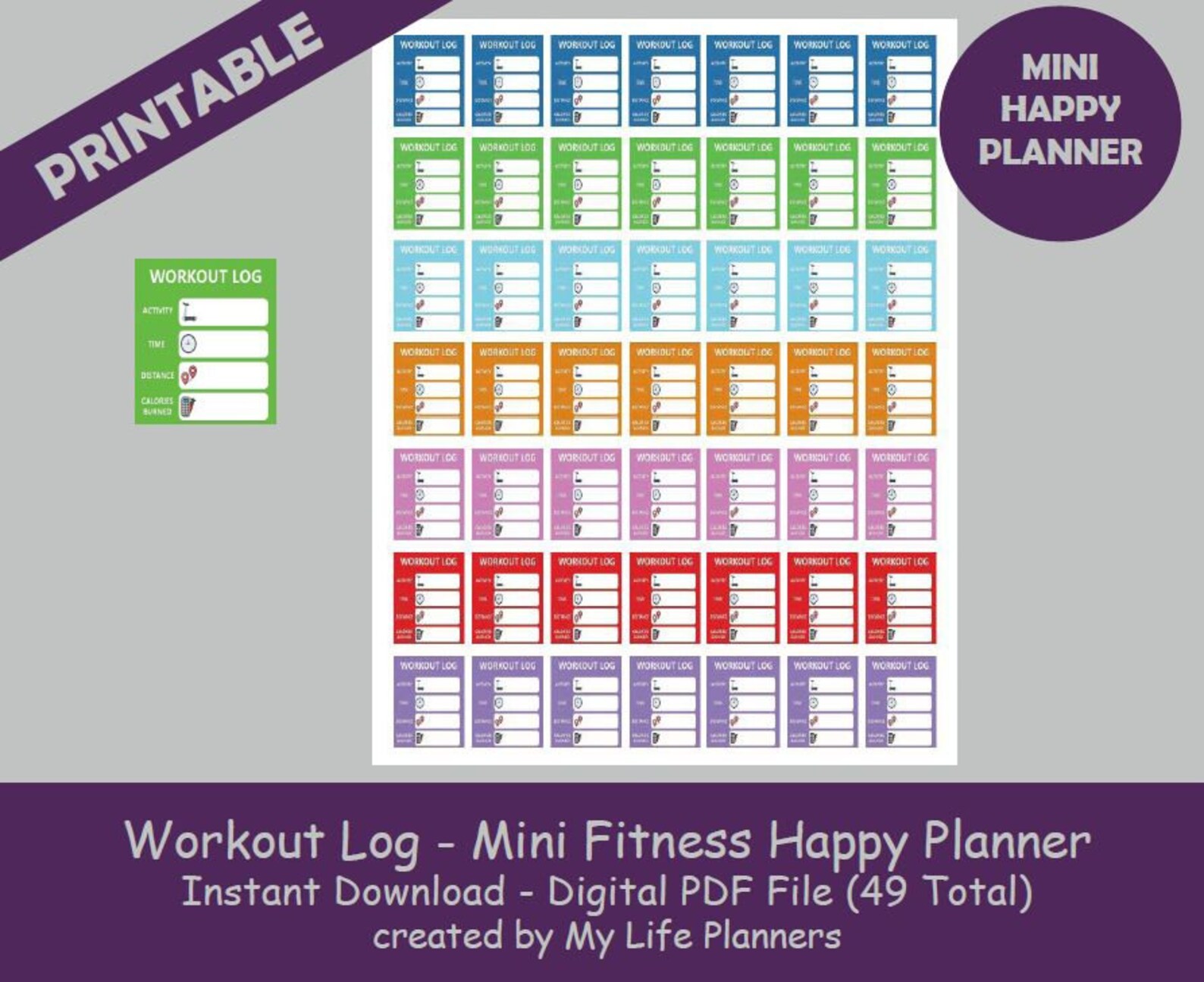 workout log mini fitness happy planner stickers printable etsy