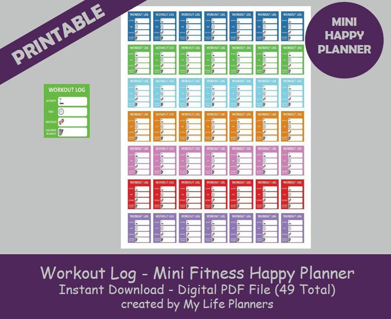 Workout Log MINI Fitness Happy Planner Stickers Printable Etsy