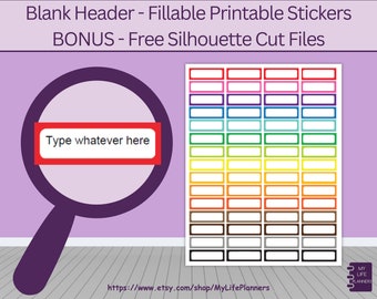 Fillable Blank Header Planner Stickers: Printable PDF (Digital Download)