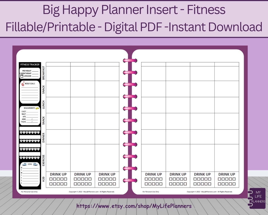Fitness Happy Planner Inserts, Printable, Fillable, Happy Planner ...