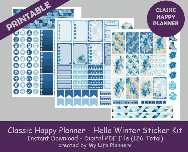 Hello Winter CLASSIC Happy Planner Printable Stickers Weekly - Etsy