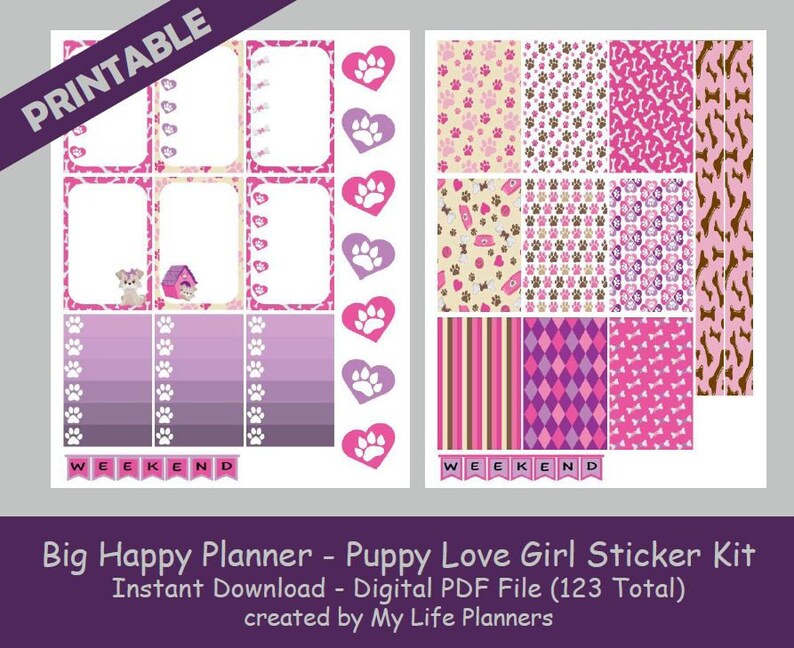 Girl Puppy Love BIG Happy Planner Printable Stickers Weekly Etsy