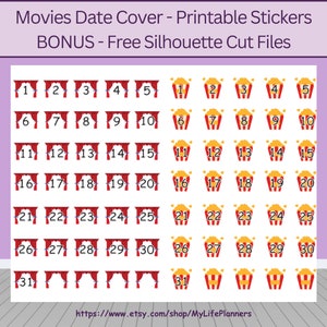 Date Cover Stickers, Movies, Countdown Stickers, Number Stickers, Planner Stickers, Printable, PDF Digital Download image 2