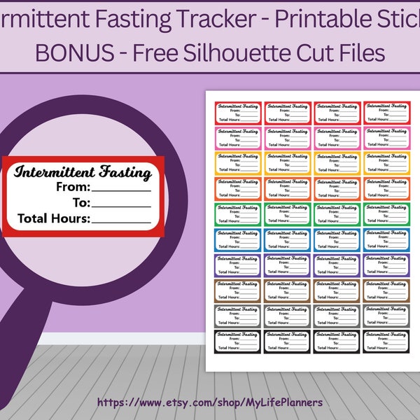 Autocollants de planificateur de jeûne intermittent, suivi du jeûne, tendance, suivi des macros, autocollants imprimables, MAMBI CLASSIC Happy Planner, téléchargement PDF