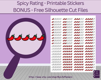 Spicy Rating Planner Stickers, Spicy Rating Printable Stickers, Planner Stickers, Happy Planner, Erin Condren, PDF Digital Download