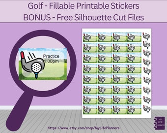 Golf Stickers, Fillable, Planner, CLASSIC Happy Planner, Erin Condren, Printable Stickers, Letter Size 8.5 x 11, PDF Digital Download