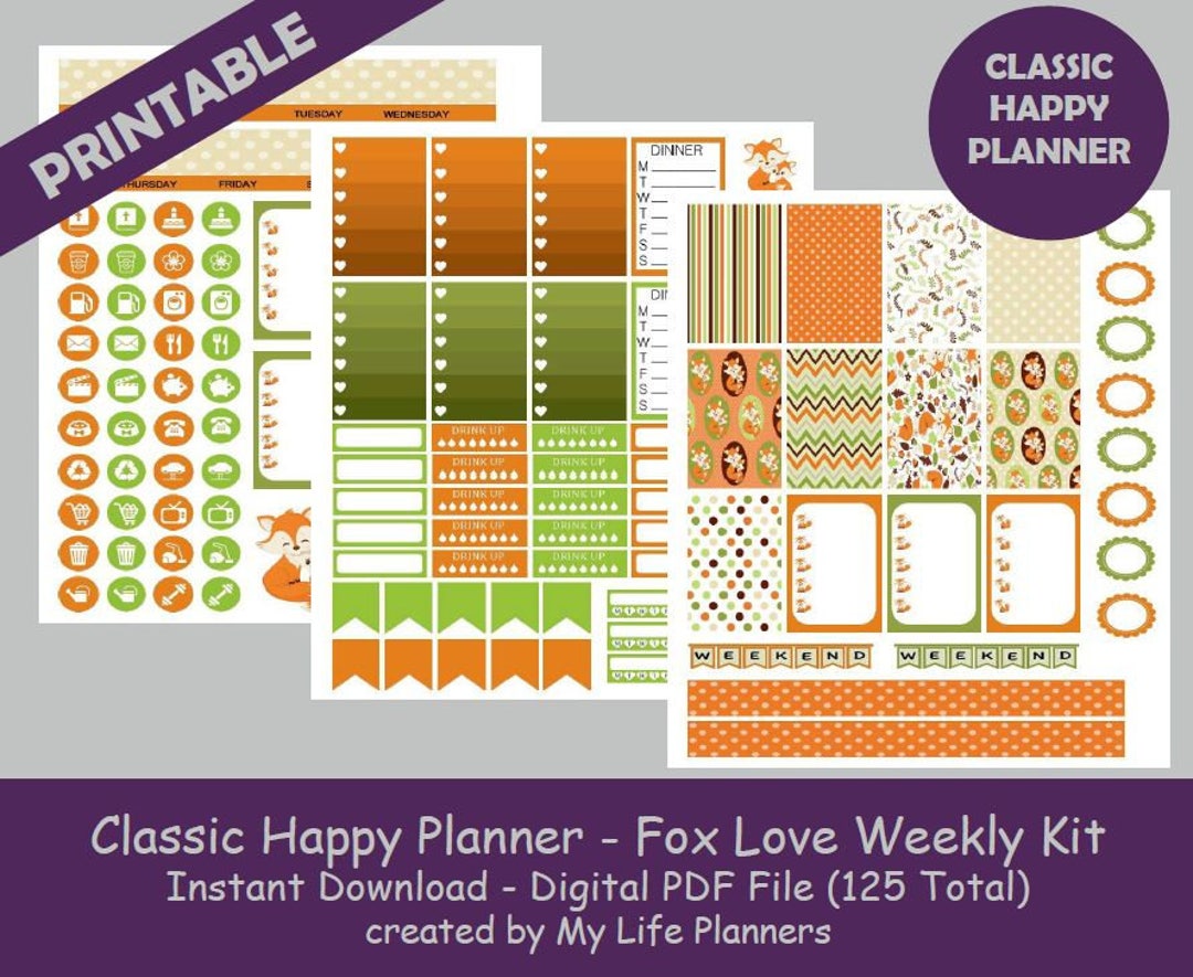 Fox Love CLASSIC Happy Planner Printable Stickers Weekly - Etsy