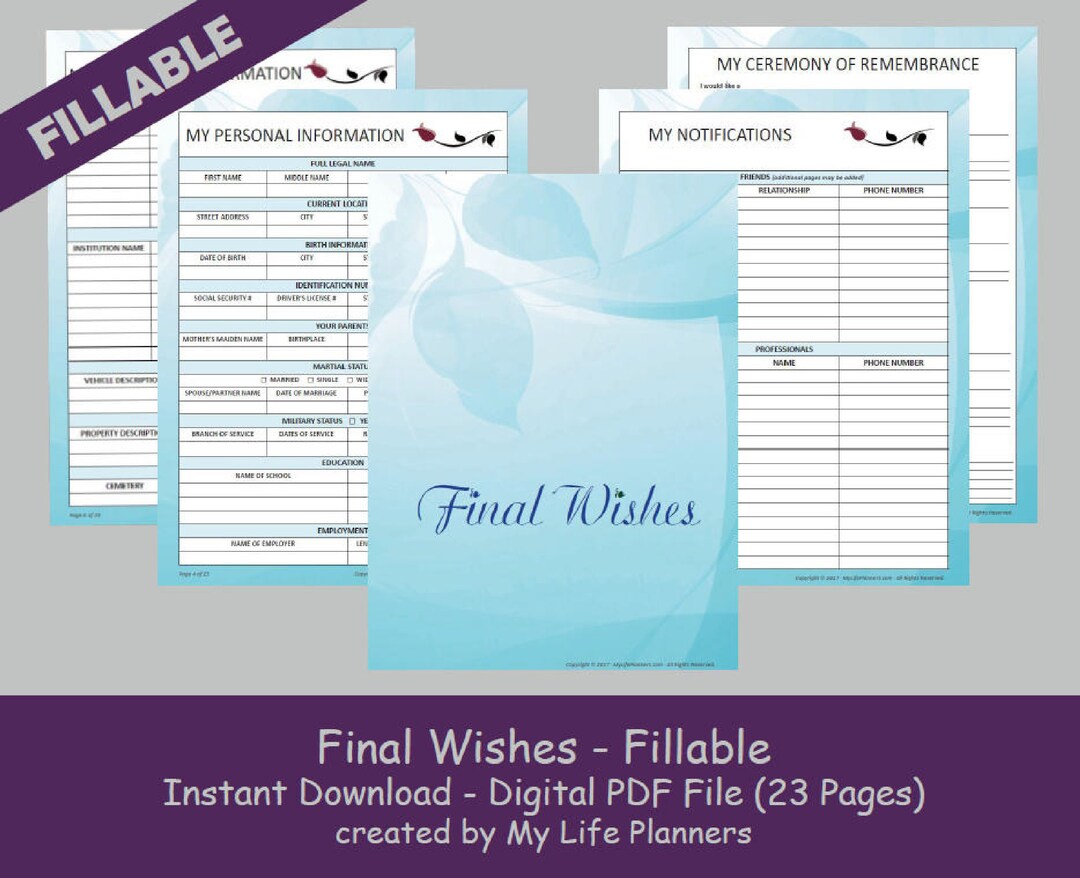 Final Wishes Planner, Funeral Planner, Burial Arrangements, Remembrance ...