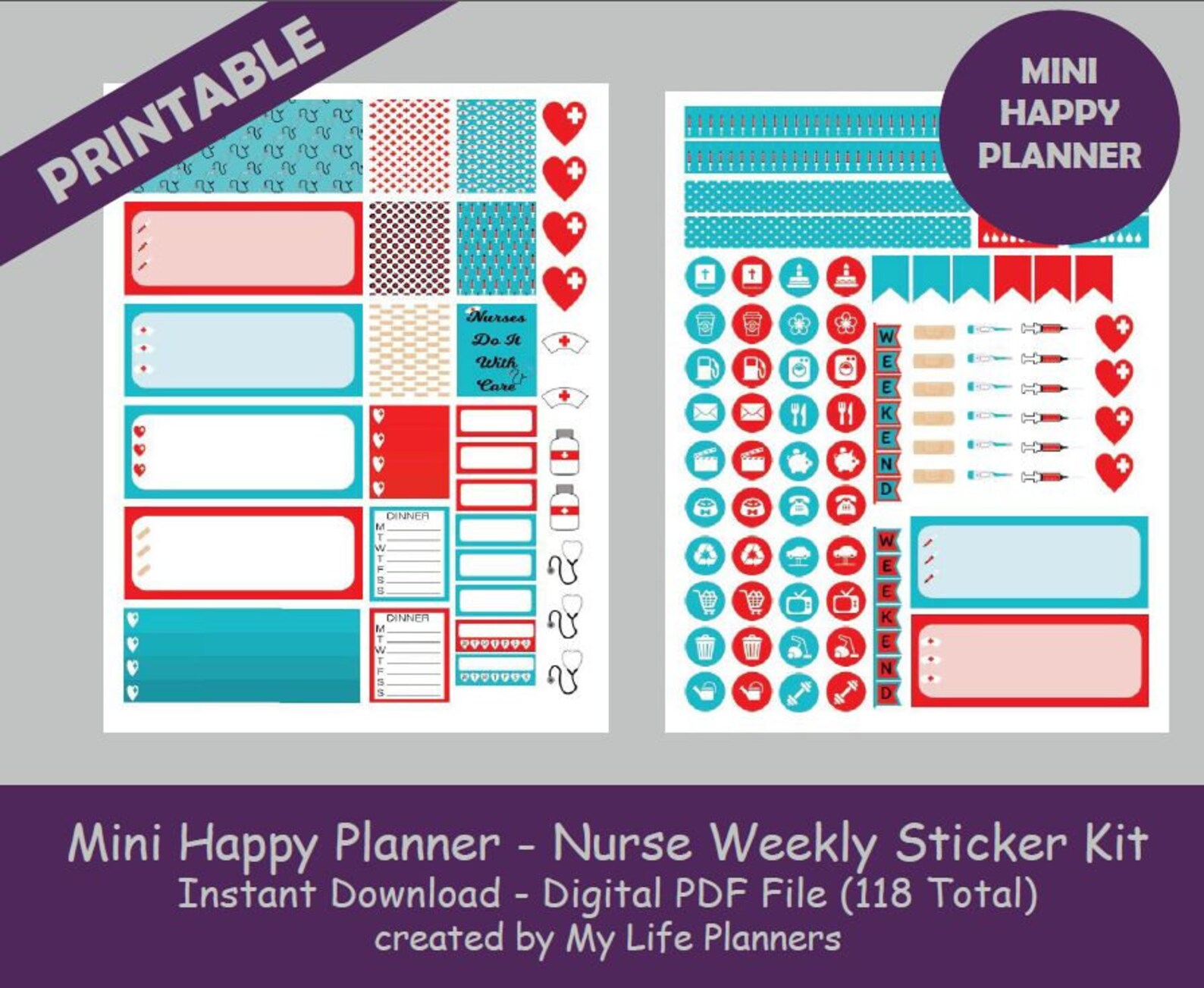 Nurse Kit MINI Happy Planner Printable Stickers Weekly Kit Etsy