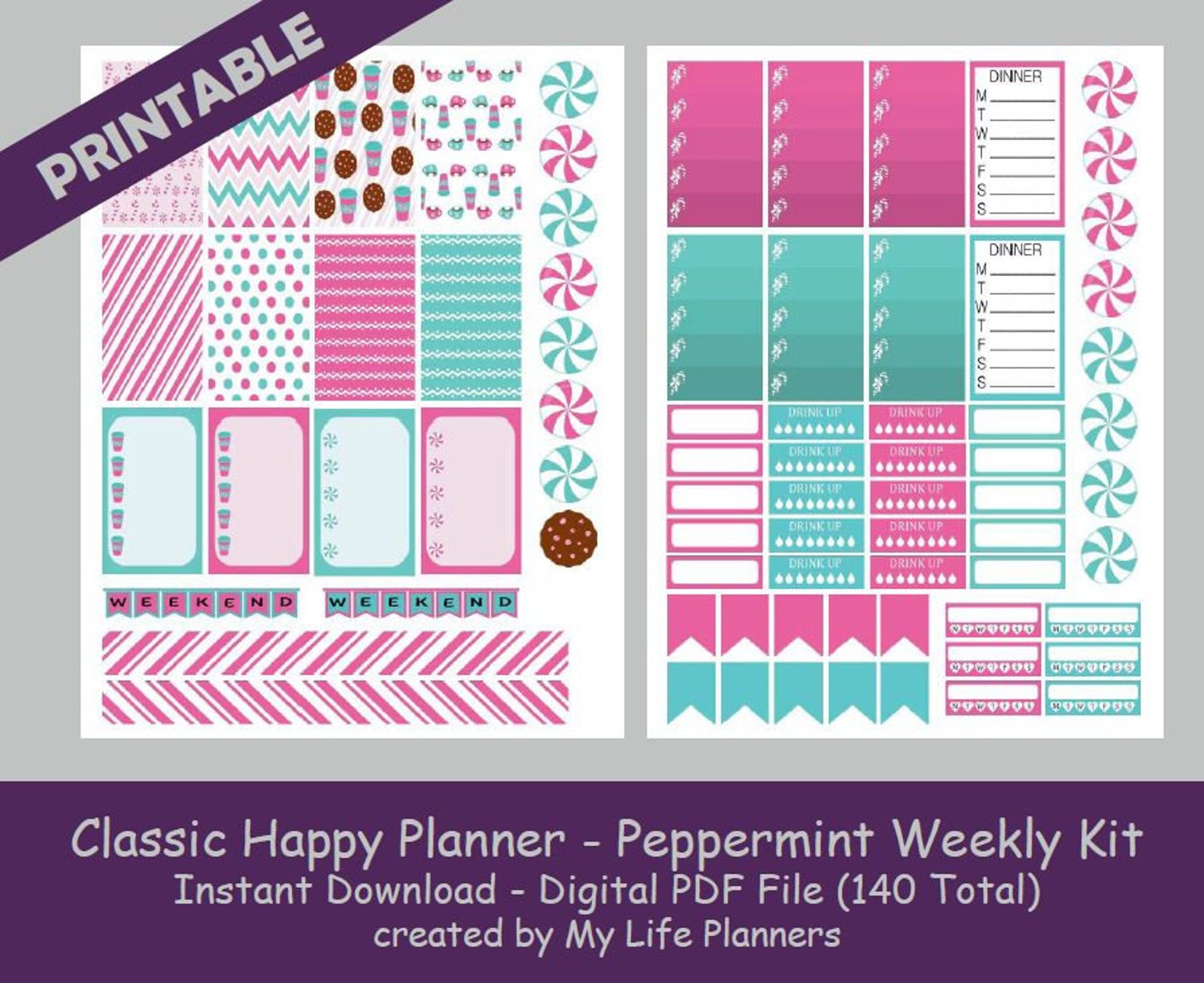 Peppermint CLASSIC Happy Planner Printable Stickers Weekly Etsy