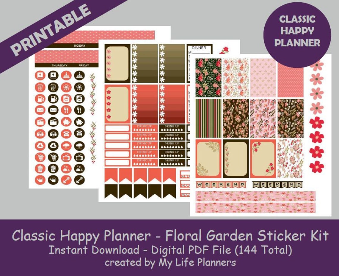 Floral Garden CLASSIC Happy Planner Printable Stickers Weekly Etsy