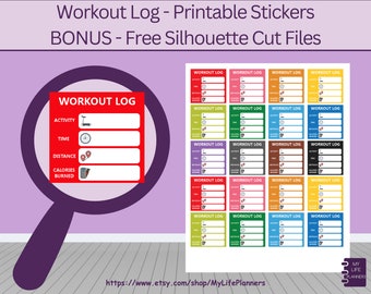 Workout Log, CLASSIC Fitness Happy Planner Stickers, Printable Planner Stickers, Fitness Stickers, Exercise Stickers, PDF Download