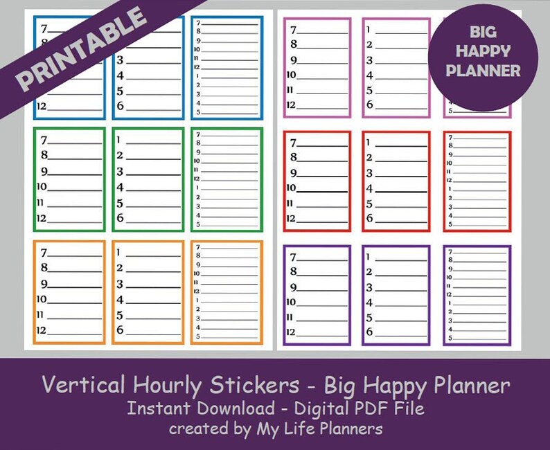 Vertical Hourly Planner Stickers Hourly Stickers Hourly | Etsy