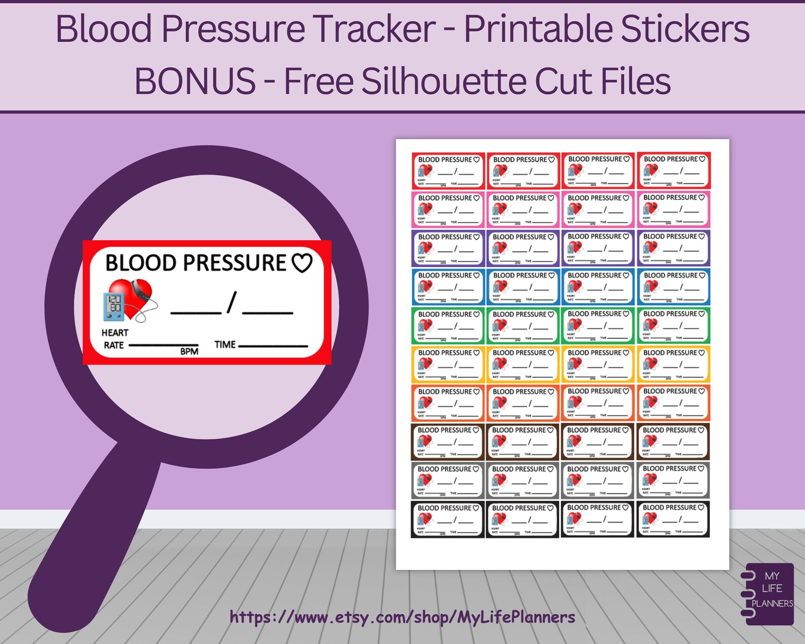 Blood Pressure Tracker Stickers, Classic Planner Stickers (PDF Download ...