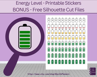 Energy Level Battery Planner Stickers: Printable Stickers (PDF Digital Download)