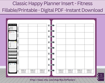 Classic Fitness Happy Planner Inserts: Fillable Printable (PDF Download)