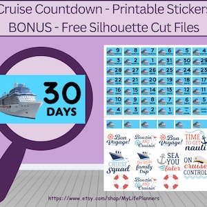 Cruise Countdown Planner Stickers: Vacation Scrapbook (PDF Digital Download)