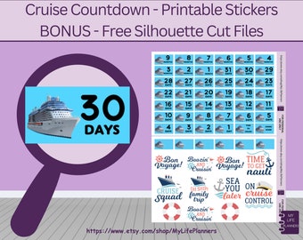 Cruise, Vacation Countdown Planner Stickers, Printable Stickers, Planner Stickers, Happy Planner, Erin Condren, PDF Digital Download
