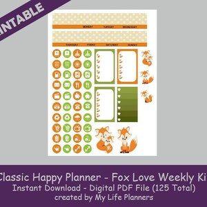 Fox Love CLASSIC Happy Planner Printable Stickers Weekly - Etsy