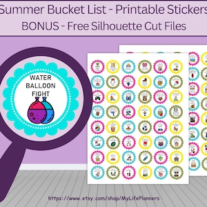 Sommer Bucket List Sticker, druckbare Aufkleber, Planersticker, Happy Planner, Erin Condren, Kikki.K, Instant PDF Download
