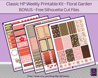 Floral Garden CLASSIC Happy Planner Pegatinas imprimibles, Classic Happy Planner, Descarga instantánea, PDF, Archivos de corte de silueta incluidos