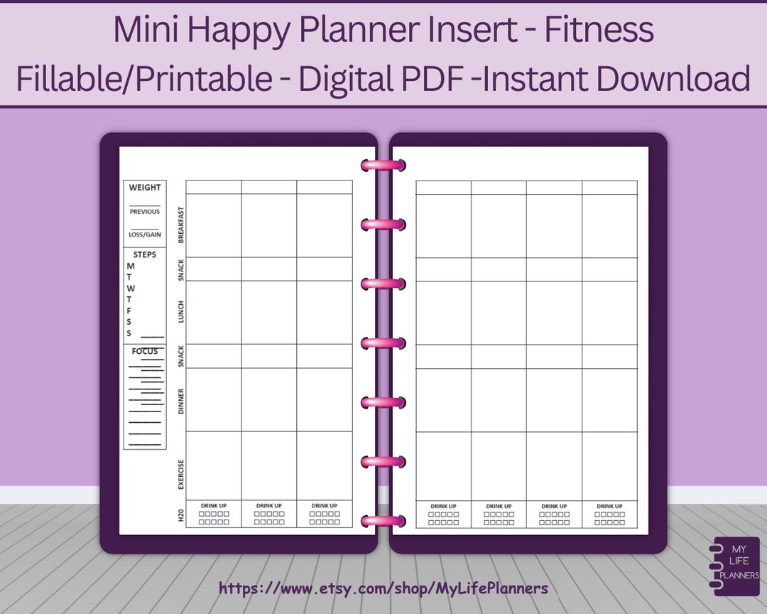 Fitness Happy Planner Inserts, Printable, Fillable, Happy Planner